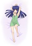  armpits barefoot blue_hair bow dakimakura dress furude_rika higurashi_no_naku_koro_ni lmo long_hair lying on_back smile violet_eyes 