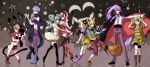  bandages bat bolt boots breasts broom candy cape cat_ears cat_paws cat_tail cleavage collar double_bun frankenstein's_monster gumi hair_over_one_eye halloween hatsune_miku highres kagamine_len kagamine_rin kaito kamui_gakupo long_hair megurine_luka meiko midriff navel night paws scarf skirt smile stitches tail thighhighs vampire very_long_hair vocaloid wink wolf yamako_(artist) 