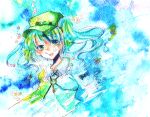  dress frills green_eyes hat kappa kawashiro_nitori key long_hair ribbon shiratsuyu touhou traditional_media twintails underwater watercolor_(medium) 