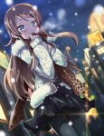  bad_id blush brown_hair building city gray_pantyhose hair_ornament hairclip kousaka_kirino long_hair mishima_kurone open_mouth orange_hair ore_no_imouto_ga_konna_ni_kawaii_wake_ga_nai pantyhose skirt snow solo winter 