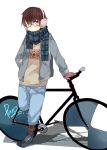  1boy ayase08 bicycle earmuffs glasses original plaid plaid_scarf pun2 scarf solo 