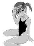  goggles goggles_on_head monochrome one-piece_swimsuit original short_hair solo swimsuit twintails 