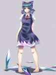  bad_id barefoot blue_eyes blue_hair cirno mochi.f pigeon-toed ribbon short_hair solo standing touhou 