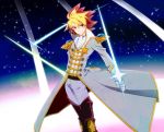  bad_id gloves kitsunegakon male multicolored_hair pose smile solo star star_driver sword tsunashi_takuto two-tone_hair weapon 