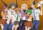  blue_eyes blue_hair blush bow brown_eyes brown_hair closed_eyes earrings gen_(enji) glasses green_eyes green_hair hand_on_shoulder jewelry long_hair luca_angeloni macross macross_frontier matsuura_nanase microphone mikhail_buran necktie open_mouth pantyhose pointy_ears ponytail purple_hair ranka_lee recording_studio saotome_alto school_uniform sheryl_nome short_hair shorts single_earring skirt smile studio_microphone thigh-highs thighhighs wink 