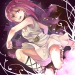  1girl ankle_lace-up barefoot cross-laced_footwear dress feet fighting_stance flower magi_the_labyrinth_of_magic petals red_eyes redhead ringtomato spread_toes squatting 