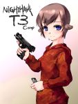  blue_eyes gun handgun hoodie locked_slide m1911 magazine_(weapon) nekohige pistol trigger_discipline weapon 