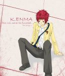  katekyo_hitman_reborn kozato_enma red_eyes redhead school_uniform sitting solo text 