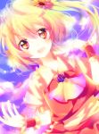  dutch_angle flandre_scarlet flower hair_flower hair_ornament hands happy no_hat no_headwear open_mouth red_eyes riichu side_ponytail smile touhou wrist_cuffs 