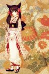  animal_ears asa_no_ha_(pattern) bow chrysanthemum floral_print flower hair_bow japanese_clothes katari kimono otome_youkai_zakuro solo twintails zakuro 