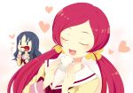  blue_hair closed_eyes eating food hanasaki_tsubomi harano heart heartcatch_precure! kurumi_erika multiple_girls precure red_hair redhead school_uniform twintails 