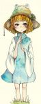  blue_eyes child conose dress flower grass hat moriya_suwako short_hair simple_background touhou 