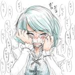  blue_hair blush commentary crying face nantoooo short_hair sketch solo tatara_kogasa tears touhou translation_request 