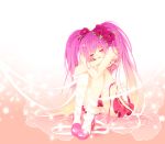  bad_id closed_eyes flower garters hair_flower hair_ornament hatsune_miku high_heels kneehighs leg_hug long_hair myoya panties pantyshot pantyshot_sitting pink_hair sakura_miku shoes sitting skirt solo striped striped_panties twintails underwear very_long_hair vocaloid 