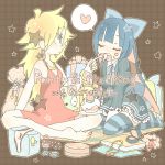  barefoot book cake chuck_(psg) closed_eyes crossed_legs feeding food gift heart higashi_(azm) lowres multiple_girls no_nose oekaki panties panty_&amp;_stocking_with_garterbelt panty_(character) panty_(psg) profile ribbon sitting spoken_heart star stocking_(character) stocking_(psg) striped striped_legwear striped_thighhighs thigh-highs thighhighs underwear 