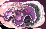  blonde_hair bow breasts cleavage dress frilled_dress frills garter_straps glowing hair_bow hat lace long_hair outstretched_hand purple_eyes reina_(black_spider) ribbon solo thighhighs touhou white_legwear yakumo_yukari 