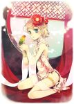  bare_shoulders bell bird_on_hand blonde_hair blue_eyes chinese_clothes curtains earrings flower full_body hair_flower hair_ornament hairclip jewelry jonejung kagamine_rin nail_polish panties short_hair side-tie_panties sitting sleeveless thigh_strap underwear vocaloid wariza wristband 