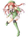  alternate_hairstyle bad_id blush bow braid green_eyes hair_bow hat hong_meiling magical_girl mochi.f red_eyes red_hair skirt thighhighs tonfa touhou twin_braids twintails weapon wink 