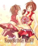  brown_eyes brown_hair flower headphones meiko microphone midriff navel ryou_(fallxalice) sakine_meiko short_hair skirt smile time_paradox vocaloid 