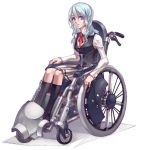  blue_hair original school_uniform skirt socks solo source_request vest wheelchair 