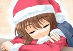  hagiwara_yukiho hat idolmaster nokia_(harusion) santa_costume santa_hat short_hair sleeping smile solo 