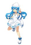  blue_eyes blue_hair bracelet chiroru_(7450n) dress hat ikamusume jewelry long_hair shinryaku!_ikamusume solo tentacle_hair tentacles 