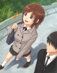  amagami bag black_hair blush brown_eyes brown_hair from_above happy musical_note no_eyes note sakurai_rihoko school_bag school_uniform short_hair skirt socks sweatdrop walking white_legwear white_socks 