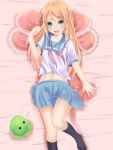  blue_eyes highres kousaka_kirino long_hair lying orange_hair ore_no_imouto_ga_konna_ni_kawaii_wake_ga_nai pillow reio_(reio_reio) reio_reio school_uniform serafuku stuffed_toy 