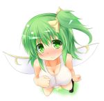  1girl breasts cleavage daiyousei green_eyes green_hair highres one-piece_swimsuit side_ponytail solo swimsuit touhou us2s wings 