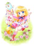  blue_eyes child dress flower flower_field hana_no_mahoutsukai_mary_bell highres mary_bell midoya_(icecandy) short_hair 