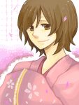  brown_hair japanese_clothes kimono meiko pink portrait project_diva project_diva_2nd short_hair smile solo tegaki vocaloid 