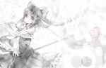  between_fingers bow detached_sleeves gohei hair_bow hair_tubes hakurei_reimu monochrome namie-kun ofuda red_eyes short_hair smile solo spot_color touhou wallpaper 