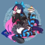  bow cake food frills garamgum hair_bow long_hair multicolored_hair panty_&amp;_stocking_with_garterbelt solo stocking_(character) stocking_(psg) striped striped_legwear striped_thighhighs thigh-highs thighhighs two-tone_hair 
