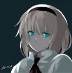  bad_id blonde_hair blue_eyes bust face govurin hairband headband short_hair simple_background solo touhou 