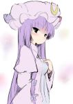  blush coo crescent hand_on_chest hand_on_own_chest hat long_hair patchouli_knowledge purple_hair solo touhou 