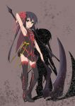  alternate_costume arm_up armpits black_hair boots brown_eyes errant flower hair_flower hair_ornament high_heels k-on! knee_boots long_hair nakano_azusa scythe shadow shoes solo thigh-highs thighhighs twintails very_long_hair weapon 