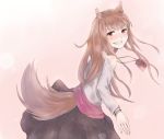  animal_ears blush bracelet holo jewelry long_hair open_mouth smile solo spice_and_wolf sumiya tail  
