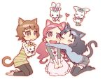  :3 animal_ears barefoot black_hair brown_hair cat_ears cat_tail chypre_(heartcatch_precure!) closed_eyes coffret coffret_(heartcatch_precure!) hanasaki_tsubomi heartcatch_precure! hijiri_rei hug kneeling kurumi_erika multiple_girls myoudouin_itsuki potpourri_(heartcatch_precure!) potpourri_(precure) precure red_hair redhead shypre tail thighhighs 