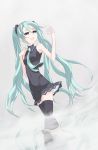  aqua_hair bad_id dress hatsune_miku highres kazuoki long_hair necktie open_mouth reflection ripples thigh-highs thighhighs twintails very_long_hair vocaloid water 