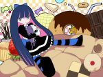  checkered chocolate cookie doughnut food fruit inui_nagi long_hair multicolored_hair official_style oreo panty_&amp;_stocking_with_garterbelt panty_(character) panty_(psg) pocky stocking_(character) stocking_(psg) straw strawberry striped striped_legwear striped_thighhighs thigh-highs thighhighs 