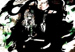  abstract bad_id f7(eiki) frog gohei green_eyes hair_ornament kochiya_sanae ofuda snake spot_color touhou 