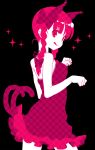  :q alternate_costume animal_ears bare_shoulders braid cat_ears cat_tail extra_ears from_behind kaenbyou_rin licking_lips looking_back lowres mochiya_marosuke paw_pose pink_eyes pink_hair polka_dot solo sparkle tail tongue touhou 