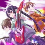  animal_ears black_hair brown_eyes brown_hair bunny_ears cat_ears dutch_angle electric_wind_instrument guitar hirasawa_ui hoodie instrument k-on! long_hair mtr multiple_girls nakano_azusa ponytail rabbit_ears raccoon_ears short_hair suzuki_jun twintails 