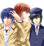  angel_beats! blue_hair green_hair hat hinata_(angel_beats!) naoi_ayato orange_hair otonashi_yuzuru school_uniform smile 