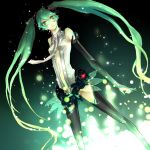  bad_id bridal_gauntlets green_eyes green_hair hatsune_miku hatsune_miku_(append) long_hair marukome miku_append navel necktie solo thigh-highs thighhighs twintails very_long_hair vocaloid vocaloid_append 