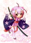  cherry_blossoms highres hinomoto_oniko japanese_clothes kimono konipon ninja oni original sakura shiro_karasu_(hakua) sword thigh-highs thighhighs weapon 
