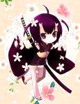  cherry_blossoms flower highres hinomoto_oniko horns japanese_clothes kimono konipon oni original sword thigh-highs thighhighs weapon yume_shokunin 
