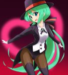  alternate_costume alternate_hairstyle bad_id boots breasts brown_pantyhose gloves green_eyes green_hair hair_ribbon hat hatsune_miku leotard long_hair magician miracle_paint_(vocaloid) pantyhose ponytail project_diva ribbon shuuhei_(artist) solo thigh-highs thigh_boots thighhighs tuxedo very_long_hair vocaloid 