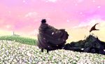 cloak field flower from_behind grave landscape makishi_yaichi male petals scenery simon sky solo tengen_toppa_gurren_lagann 
