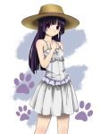  black_hair blush cat_tail dress gokou_ruri hand_on_own_chest hand_to_chest hat long_hair michioplas ore_no_imouto_ga_konna_ni_kawaii_wake_ga_nai paw_print purple_eyes purple_hair skirt smile solo sundress tail violet_eyes 